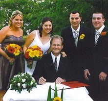 Bride and groom with bridesmaids during the register signing at Loxley on Bellbird Hill, Kurrajong Hills NSW